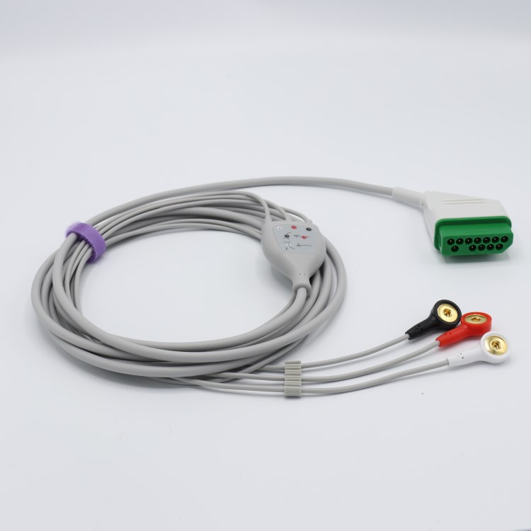 兼容日本光電心電導聯線12針一體式3導5導聯線 扣式導聯線